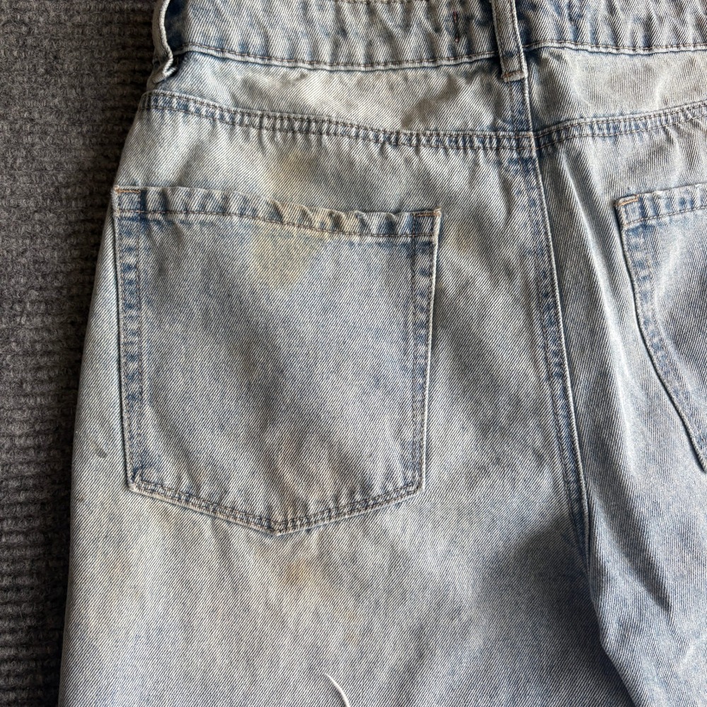Empyre Light Wash Denim Mini Skirt Size 10 Embroidered Logo Raw Hem Frayed Blue - Picture 10 of 12